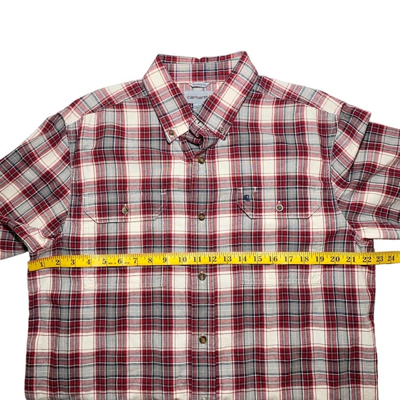 Carhartt | Men | Red Plaid Relaxed Fit Short Sleeve Button Down Shirt | Large - Picture 4 of 11